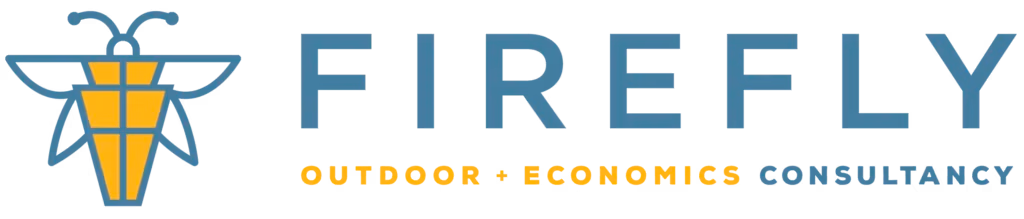 Firefly logo: a blue geometric insect with yellow wings, followed by the word FIREFLY and the tagline OUTDOOR + ECONOMICS CONSULTANCY in blue/yellow.