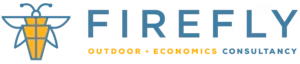 Firefly logo: a blue geometric insect with yellow wings, followed by the word FIREFLY and the tagline OUTDOOR + ECONOMICS CONSULTANCY in blue/yellow.